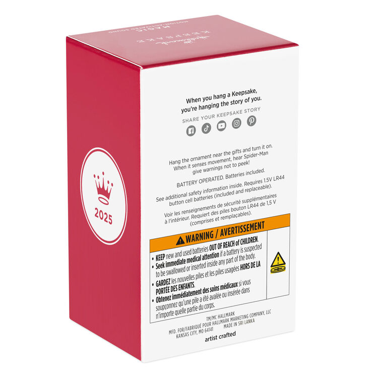 Hallmark Keepsake Christmas Ornament 2025, Marvel Spider-Man Peekbuster with Motion-Activated Sound, Gifts for Marvel Fans - BCGiftMall