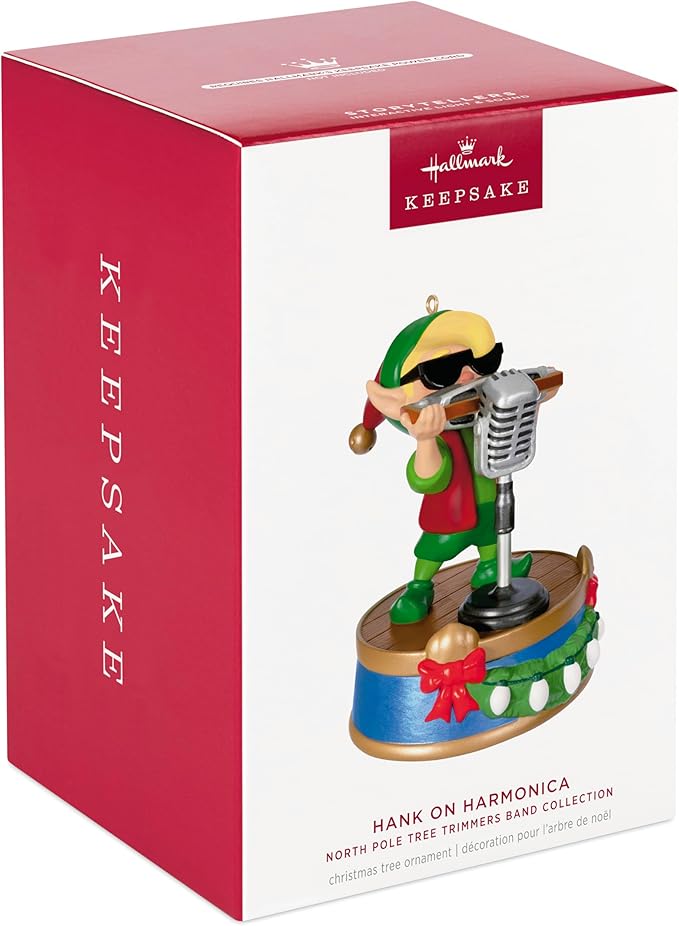 Hallmark Keepsake Christmas Ornament 2024, North Pole Tree Trimmers Band Collection Hank On Harmonica Musical with Light, Music Gifts