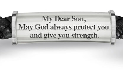 Bradford Exchange The Protection and Strength for My Son Leather and Steel Cross Men's Bracelet