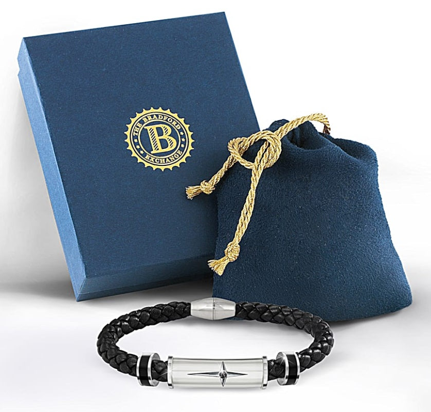 Bradford Exchange The Protection and Strength for My Son Leather and Steel Cross Men's Bracelet