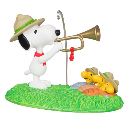 Hallmark 2024 The Peanuts® Gang Beagle Scouts 50th Anniversary Rise and Shine! Ornament and Pin, Set of 2