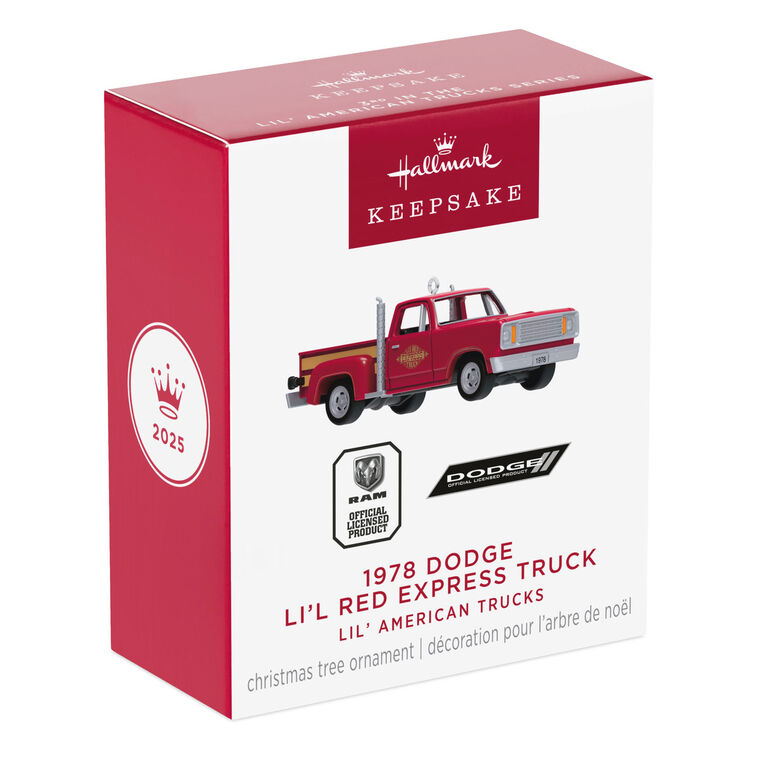 Hallmark Keepsake Christmas Mini Lil' American Trucks 1978 Dodge Li'l Red Express Truck 2025 Metal Ornament, 0.75"