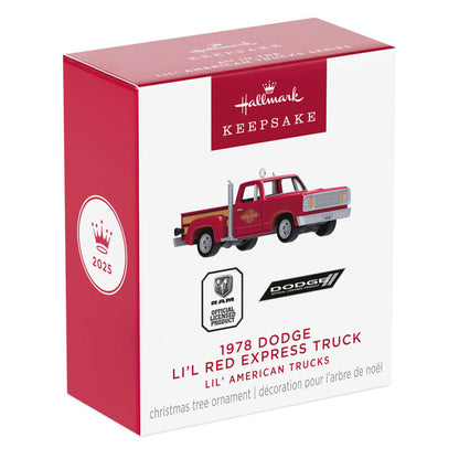 Hallmark Keepsake Christmas Mini Lil' American Trucks 1978 Dodge Li'l Red Express Truck 2025 Metal Ornament, 0.75"