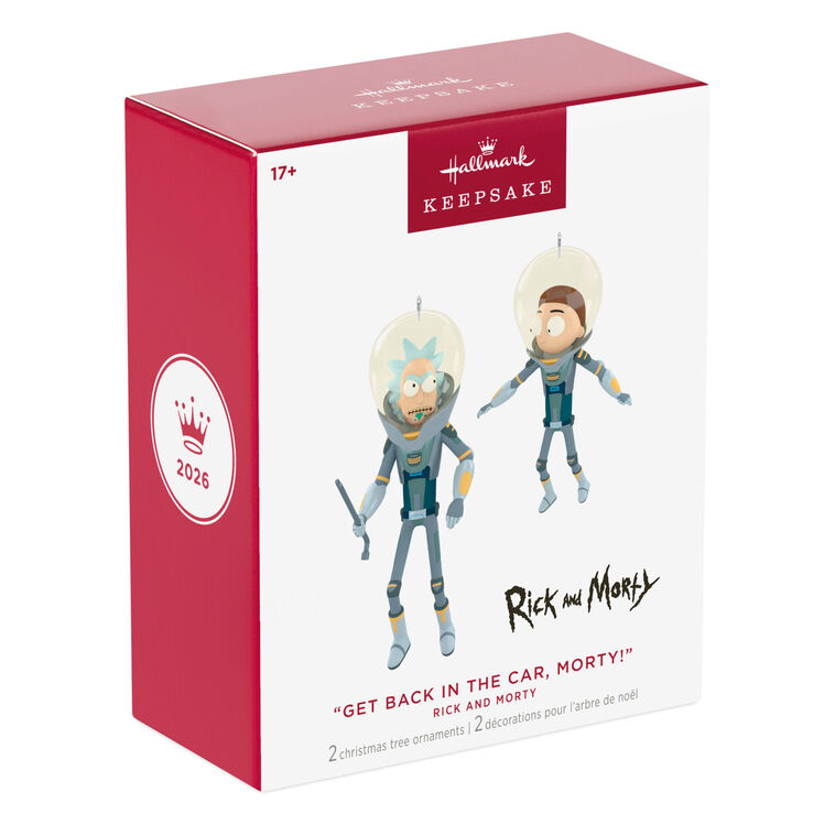 2026 Hallmark Christmas Ornament Rick and Morty "Get Back in the Car, Morty!" Ornaments, Set of 2