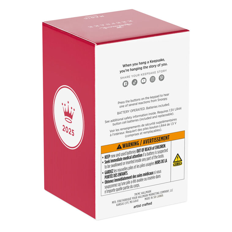 Hallmark Keepsake Christmas Ornament 2025, Peanuts Hello, Snoopy! with Sound, Gifts for Peanuts Fans - BCGiftMall