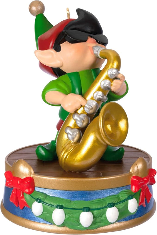 Hallmark Keepsake Christmas Ornament 2024, North Pole Tree Trimmers Band Collection Stuey On Sax Musical with Light, Music Gifts