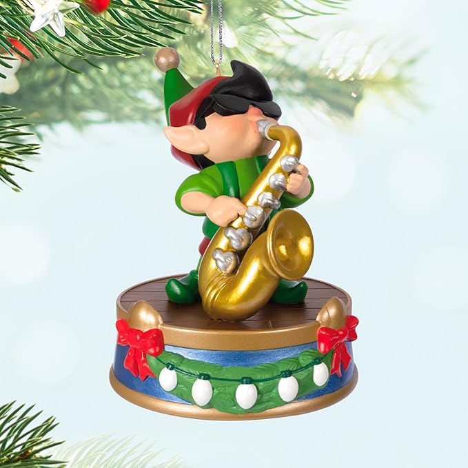Hallmark Keepsake Christmas Ornament 2024, North Pole Tree Trimmers Band Collection Stuey On Sax Musical with Light, Music Gifts