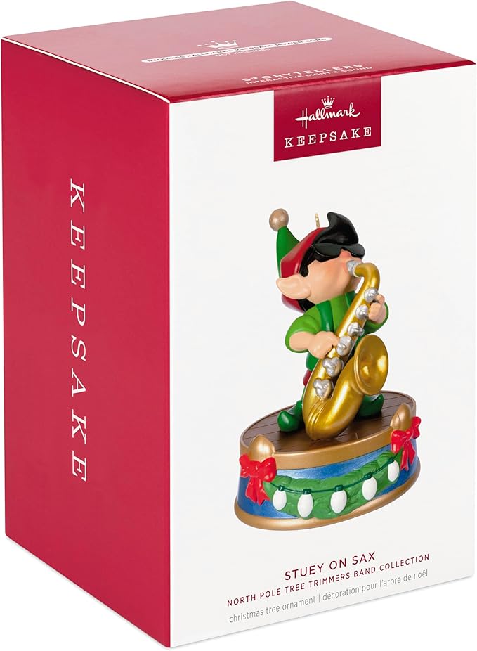 Hallmark Keepsake Christmas Ornament 2024, North Pole Tree Trimmers Band Collection Stuey On Sax Musical with Light, Music Gifts
