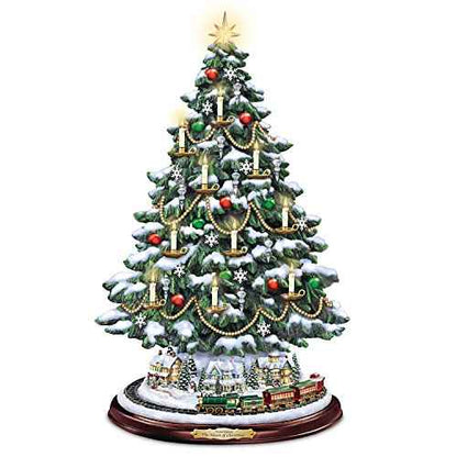The Bradford Exchange Thomas Kinkade Candlelit Tabletop Tree with Lights and Music and Rotating Train