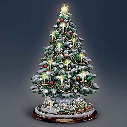 The Bradford Exchange Thomas Kinkade Candlelit Tabletop Tree with Lights and Music and Rotating Train