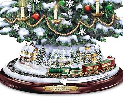 The Bradford Exchange Thomas Kinkade Candlelit Tabletop Tree with Lights and Music and Rotating Train