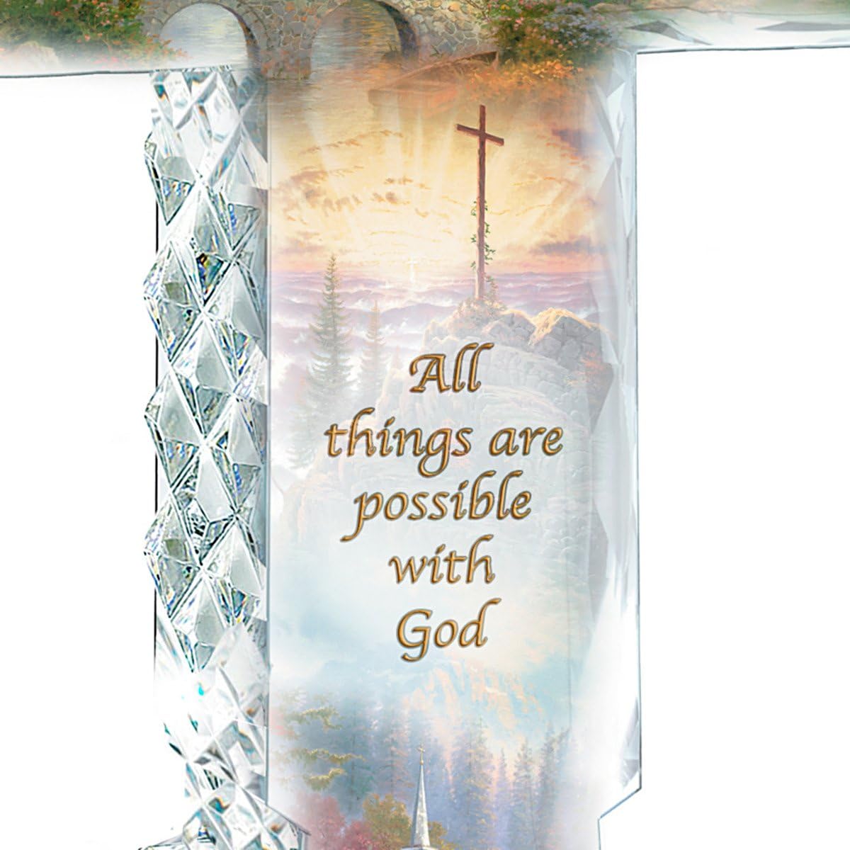 The Bradford Exchange Thomas Kinkade Faceted Crystalline Cross with Chapel Art and Uplifting Message - BCGiftMall
