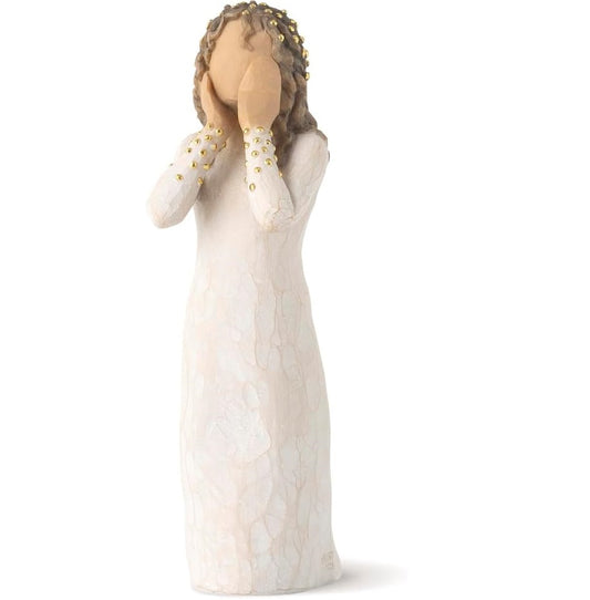 Willow Tree Littlest Christmas Angel, “in awe and Wonder…”, for Nativity Collection, with Gesture of awe, and Gold Halo in Hair, Sculpted Hand-Painted Figure