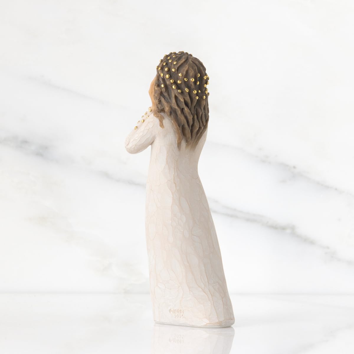 Willow Tree Littlest Christmas Angel, “in awe and Wonder…”, for Nativity Collection, with Gesture of awe, and Gold Halo in Hair, Sculpted Hand-Painted Figure