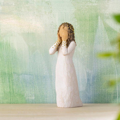 Willow Tree Littlest Christmas Angel, “in awe and Wonder…”, for Nativity Collection, with Gesture of awe, and Gold Halo in Hair, Sculpted Hand-Painted Figure