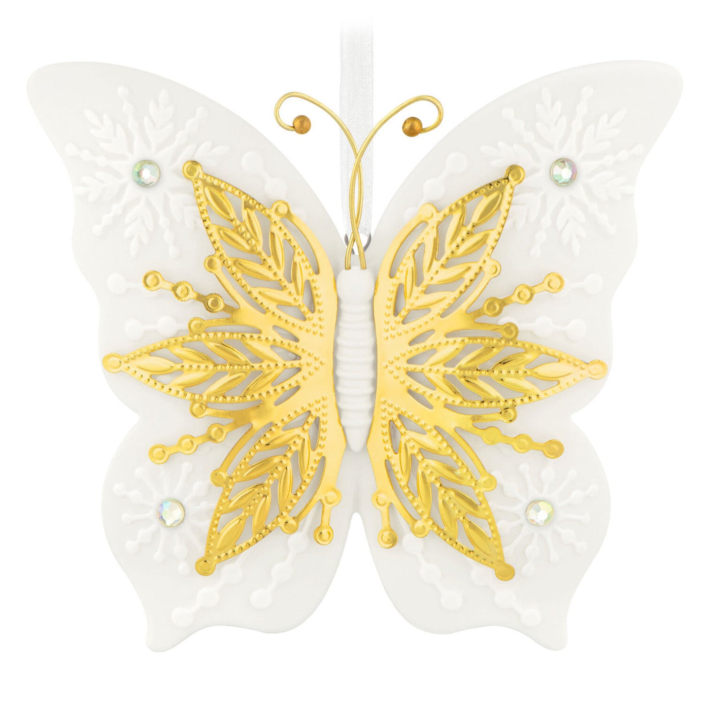 Hallmark Christmas Ornament 10th Anniversary Brilliant Butterflies Porcelain and Metal Ornament