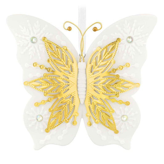 Hallmark Christmas Ornament 10th Anniversary Brilliant Butterflies Porcelain and Metal Ornament