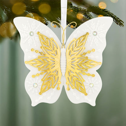 Hallmark Christmas Ornament 10th Anniversary Brilliant Butterflies Porcelain and Metal Ornament