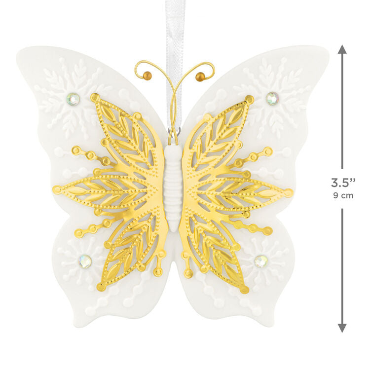 Hallmark Christmas Ornament 10th Anniversary Brilliant Butterflies Porcelain and Metal Ornament