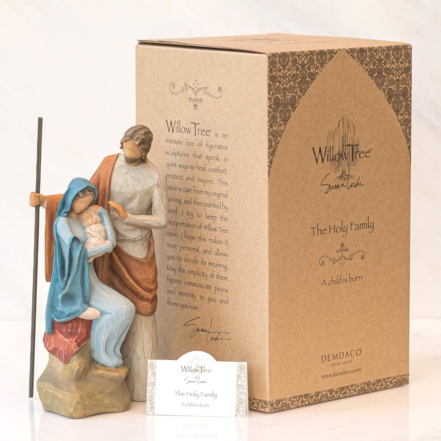 Willow Tree The Holy Family, Mary Holding Jesus, and Joseph, Richly Colored and Carved Foundation Piece for Nativity Collection, Sculpted Hand-Painted Figure - BCGiftMall