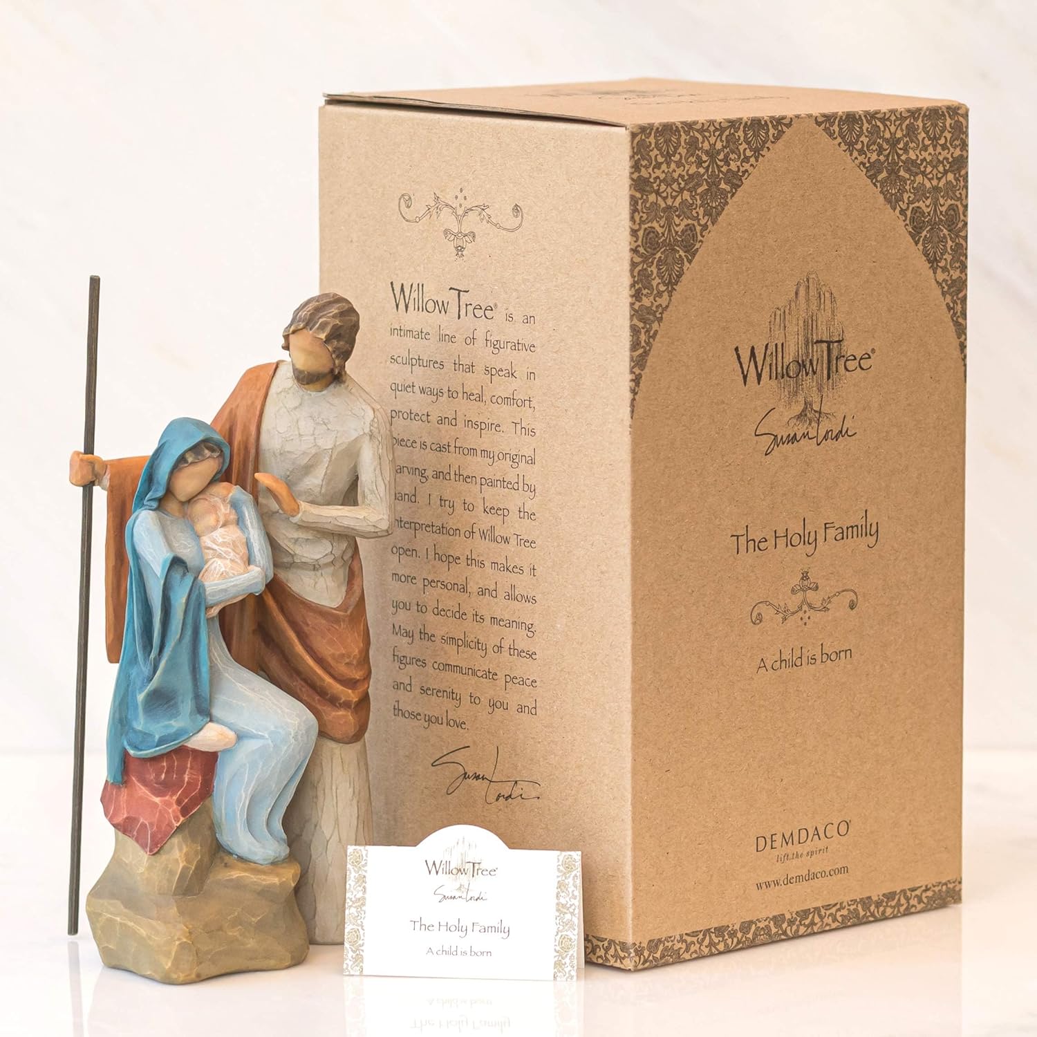 Willow Tree The Holy Family, Mary Holding Jesus, and Joseph, Richly Colored and Carved Foundation Piece for Nativity Collection, Sculpted Hand-Painted Figure - BCGiftMall