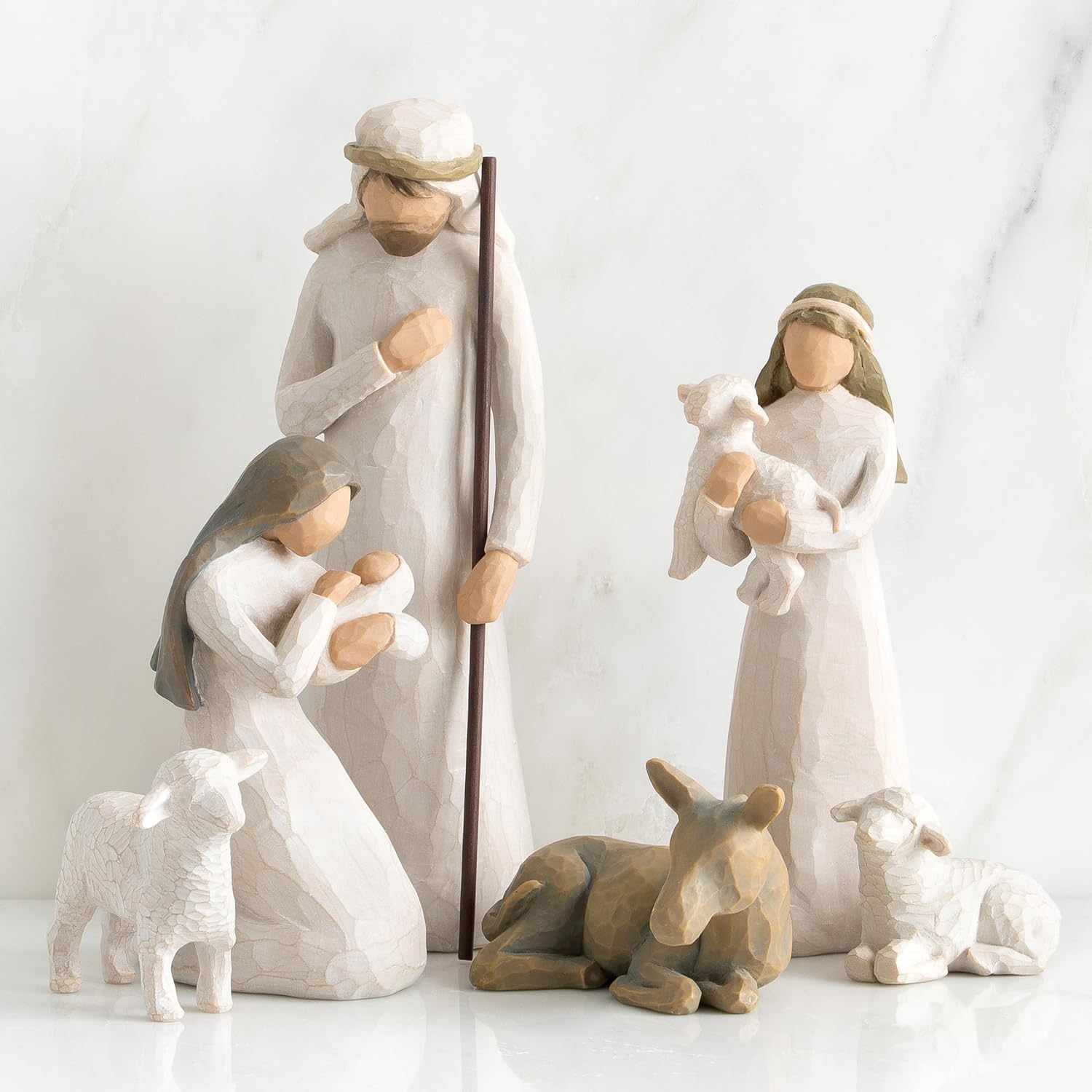 Willow Tree Nativity Accessory Figures with The Three Wisemen Plus Shepherd and Stable Animals 7-Piece Set - BCGiftMall