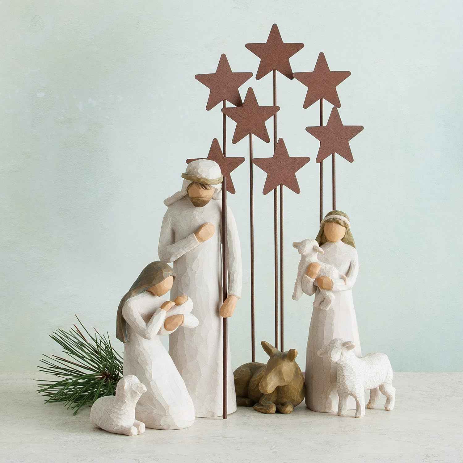 Willow Tree Metal Star Backdrop, Designed for Classic Nativity Collection, Stand Rustic Metal Stars Behind Holy Family or Next to Creche, Hand-Painted Accessory