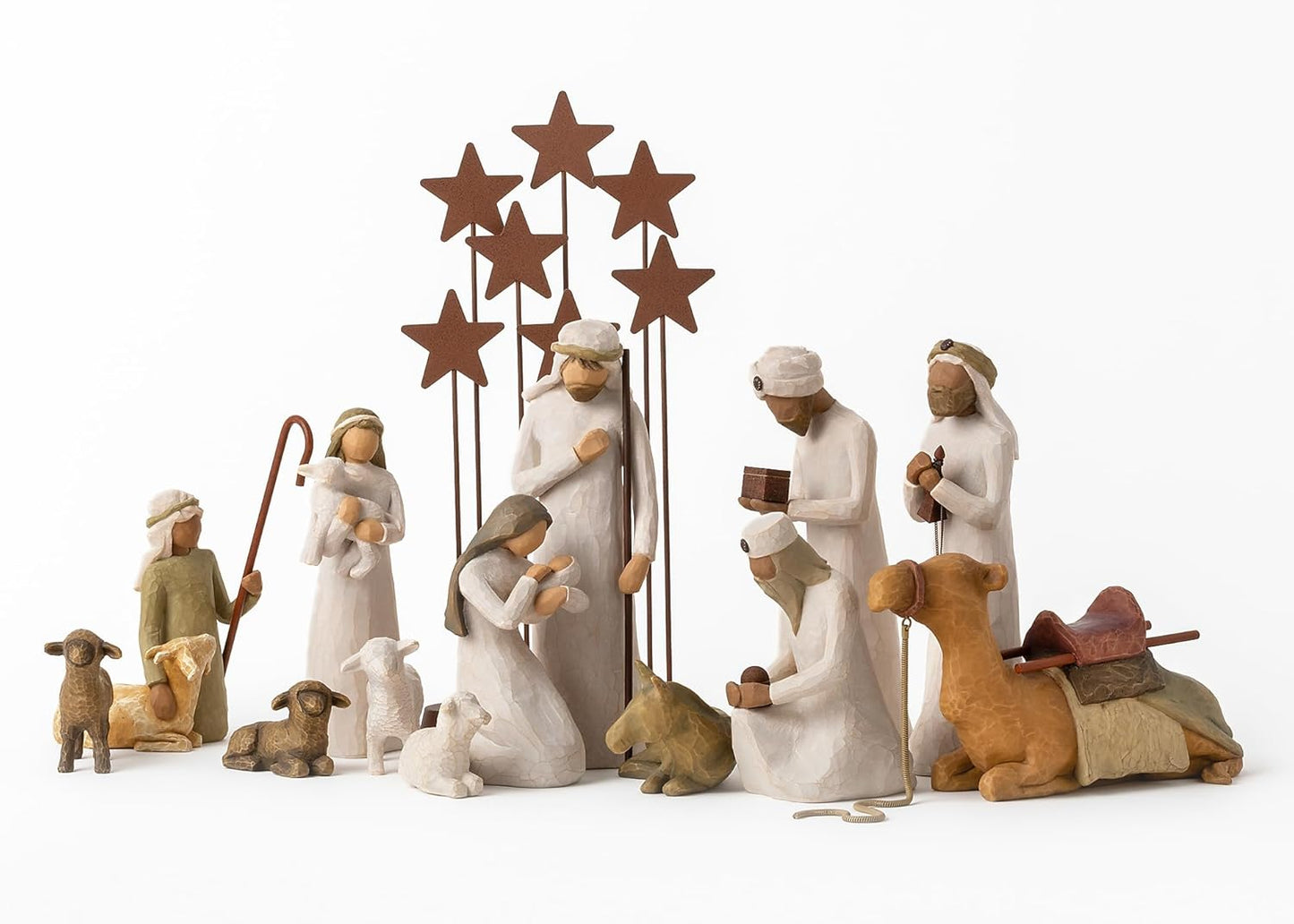 Willow Tree Nativity Starter Figures with The Three Wisemen Plus Metal Stars, 14-Piece Set
