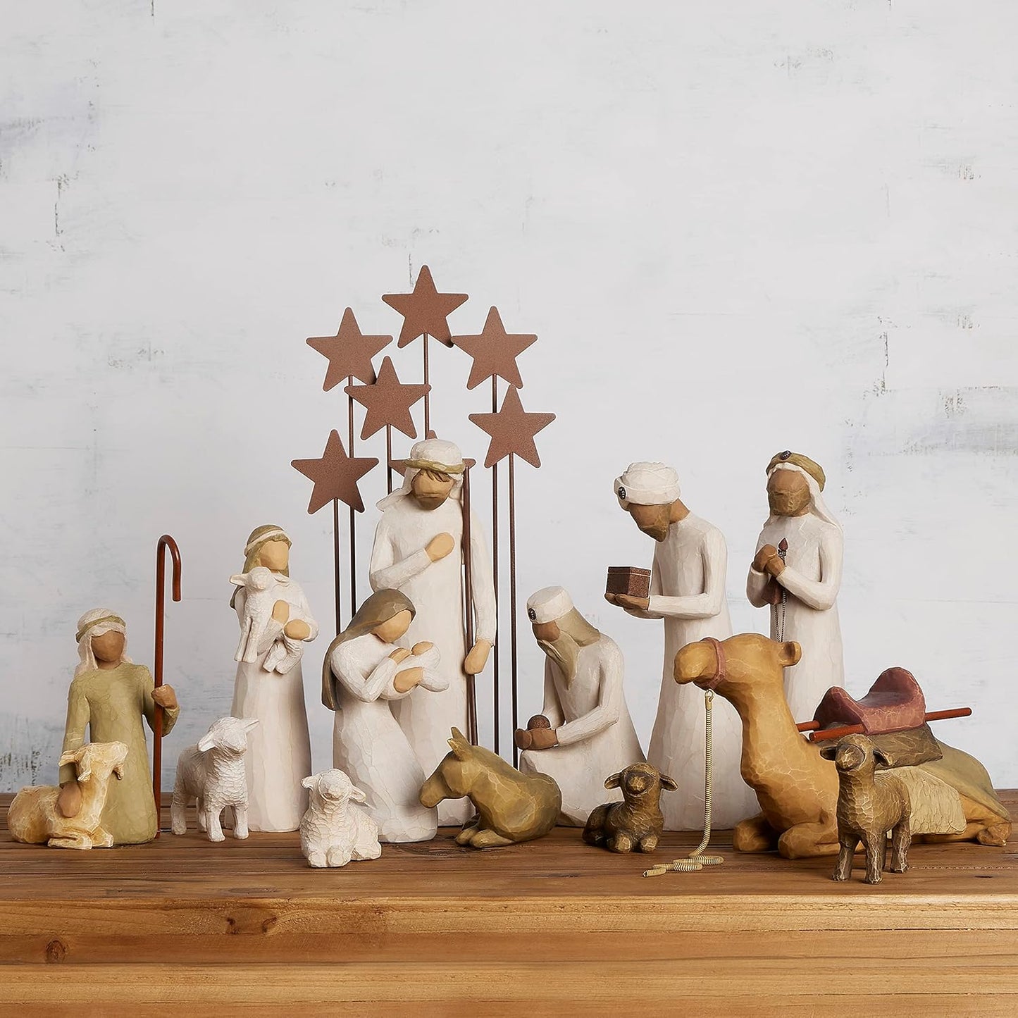 Willow Tree Nativity Starter Figures with The Three Wisemen Plus Metal Stars, 14-Piece Set
