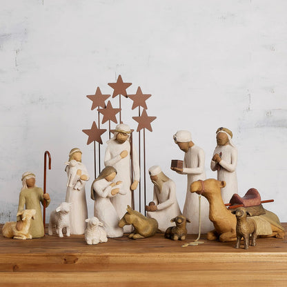 Willow Tree Nativity Starter Figures with The Three Wisemen Plus Metal Stars, 14-Piece Set