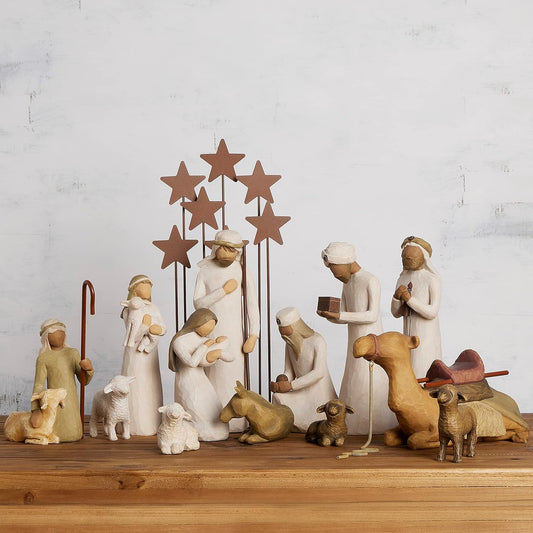 Willow Tree Nativity Starter Figures with The Three Wisemen Plus Metal Stars, 14-Piece Set