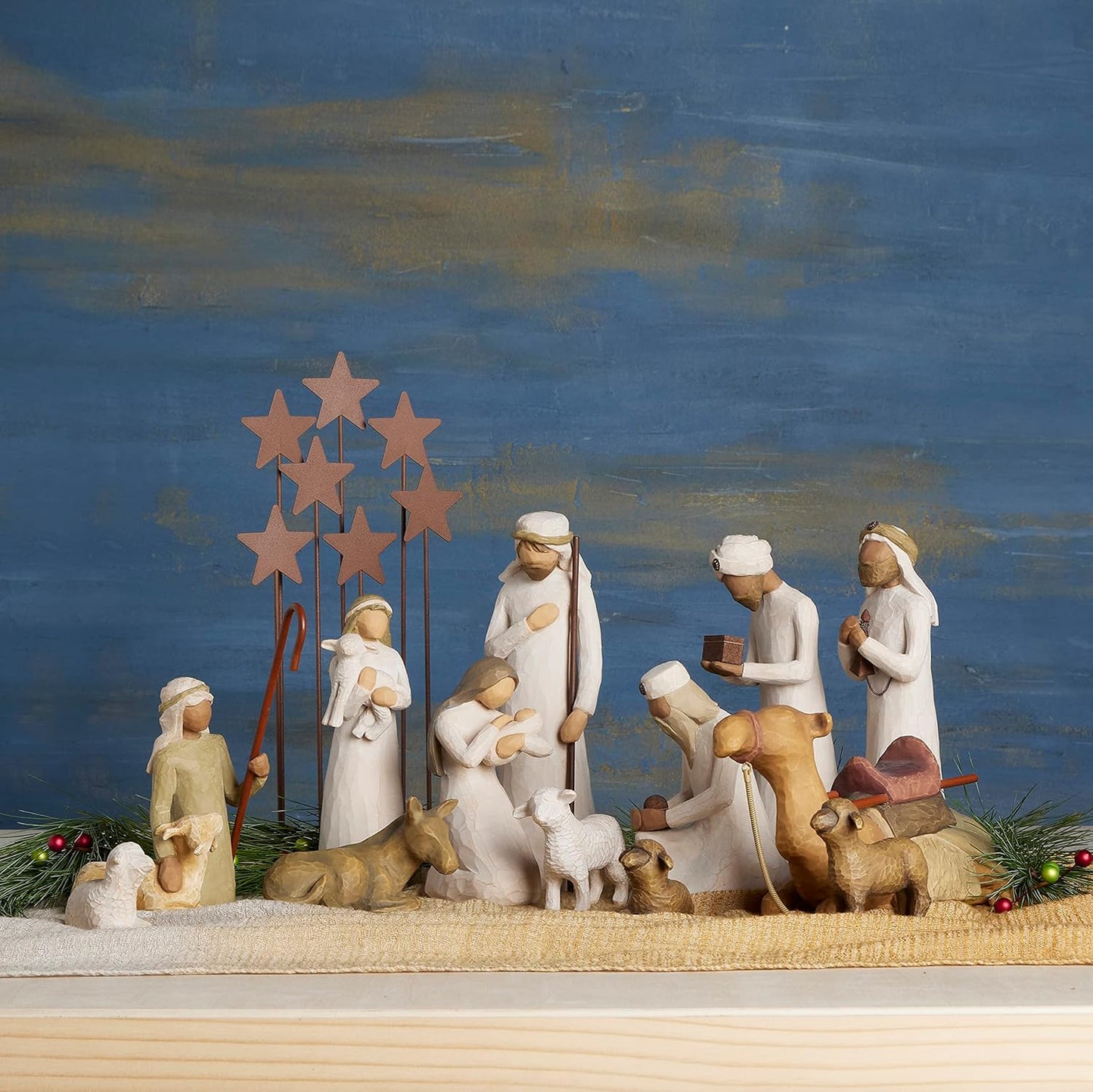 Willow Tree Nativity Starter Figures with The Three Wisemen Plus Metal Stars, 14-Piece Set