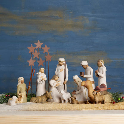 Willow Tree Nativity Starter Figures with The Three Wisemen Plus Metal Stars, 14-Piece Set