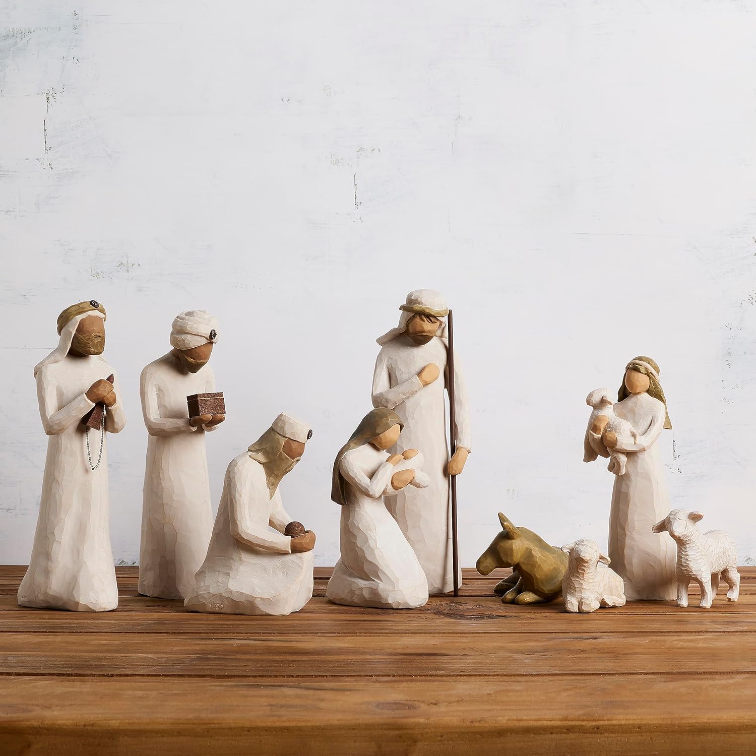 Willow Tree Nativity Accessory Figures with The Three Wisemen Plus Shepherd and Stable Animals 7-Piece Set - BCGiftMall