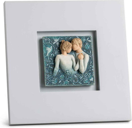 Willow Tree Duet Framed Plaque, Sculpted Hand-Painted Bas Relief in Wood Frame