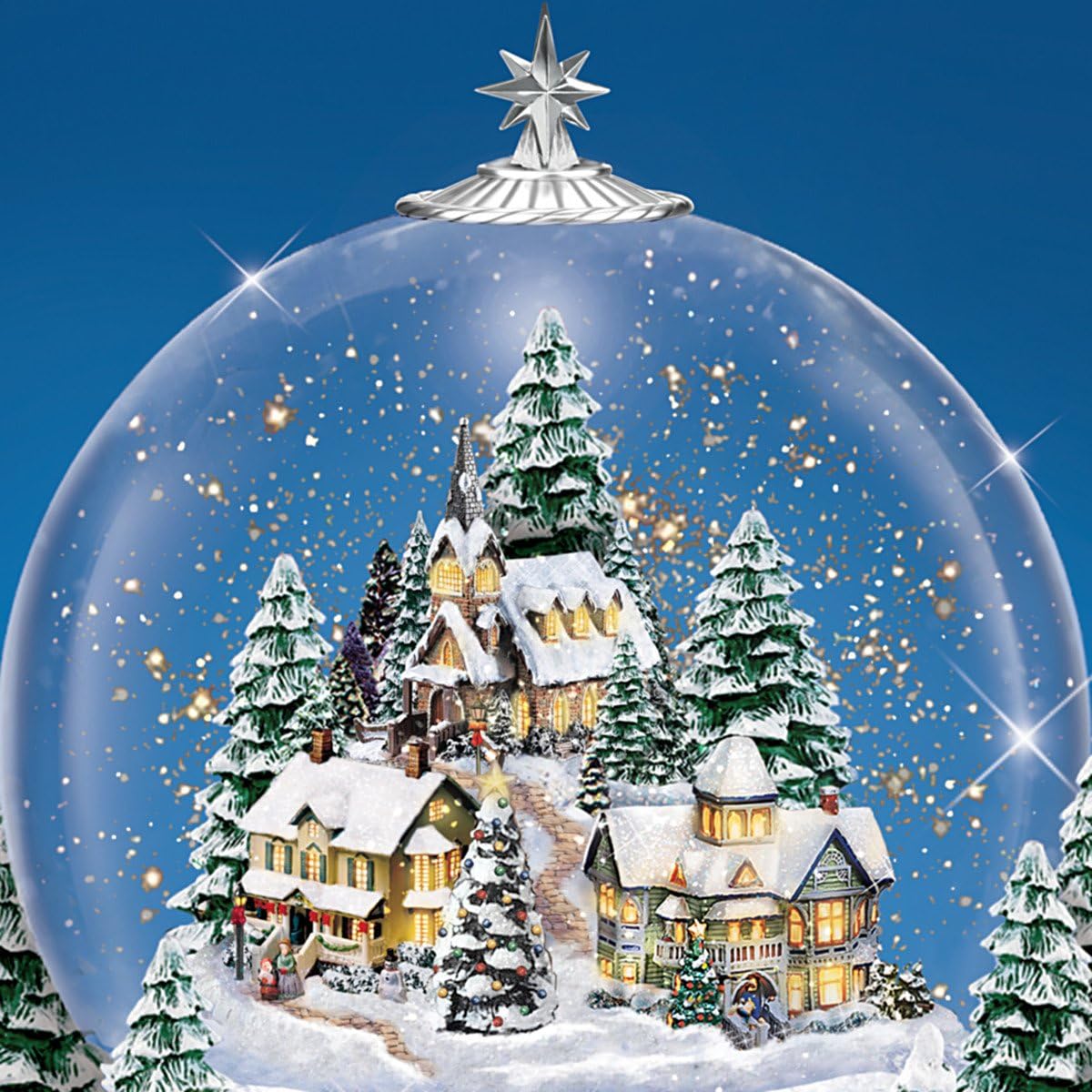 Thomas Kinkade Journey Home for The Holidays Christmas Snow Globe Decoration with Musical Illuminated Village Miniature Moving Train